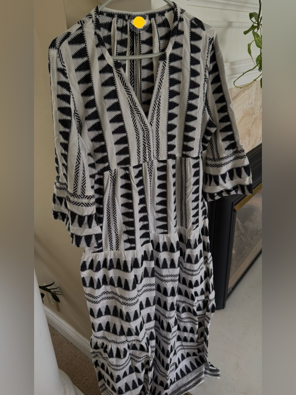 Indiska Free people zig zag jacquard black White Tiered Maxi Dress M
